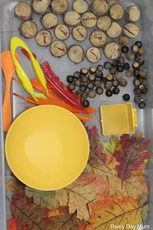 Wooden Chips Thanksgiving Sensory Bin