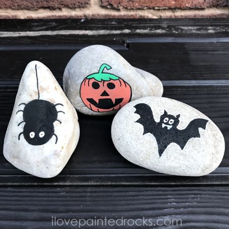 Bat, Spider, and Pumpkin Painted Rock Ideas
