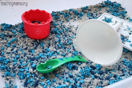 Colored Rice and Pasta Winter Sensory Bin