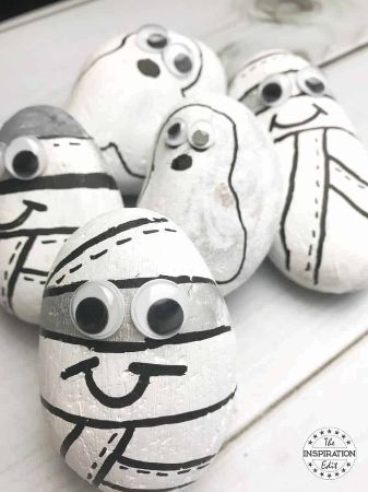 Halloween Mummy Painted Rocks