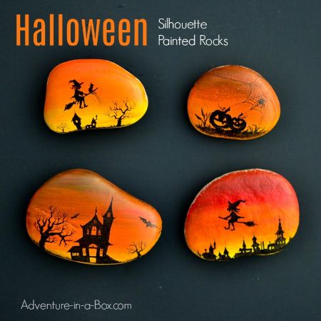 Magical Halloween Silhouette Painted Rocks