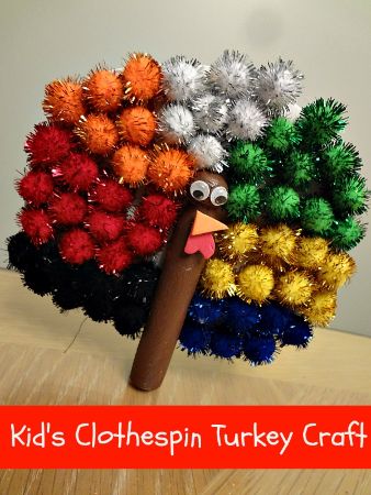 Pom Pom Turkey Clothespin Craft