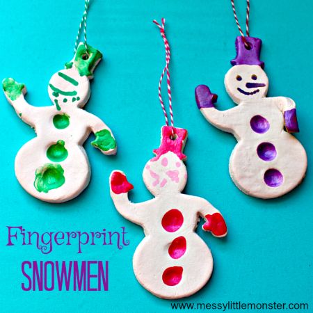 Colorful Fingerprint Snowman Ornaments