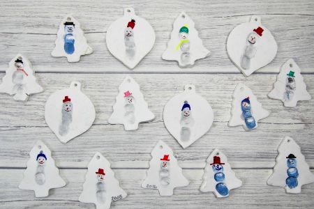 DIY Fingerprint Snowmen Christmas Ornaments