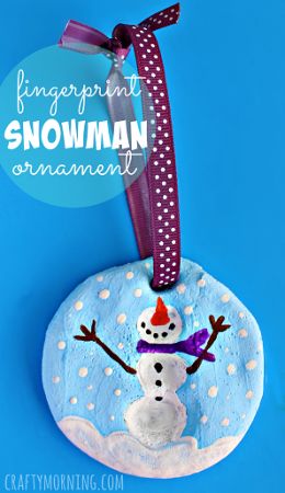 Fingerprint Snowman Salt Dough Christmas Ornament