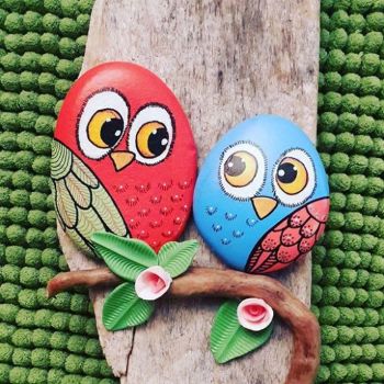 “Lovebirds” Owl Rock Painting