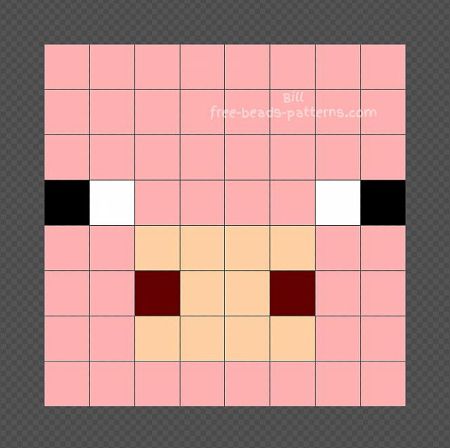 Minecraft Pig Perler Bead Pattern (8x8 and 16x16)