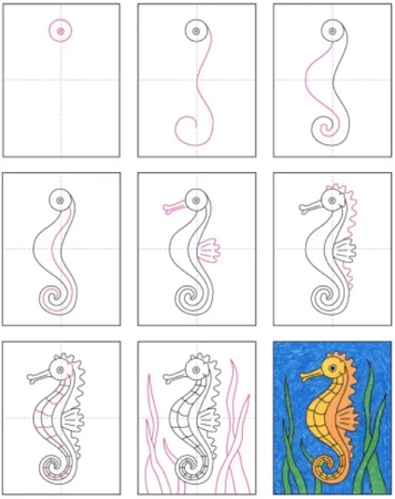 Seahorse drawing hi-res stock photography and images - Alamy