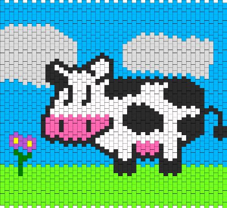 Cow with Background Perler Bead Pattern