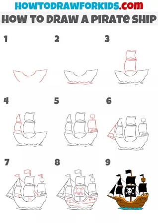 How to Draw a Pirate Ship - Easy Drawing Tutorial For Kids