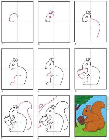 9-Step Colored Squirrel Drawing