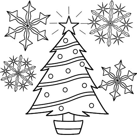 Christmas Tree and Snowflakes Drawing