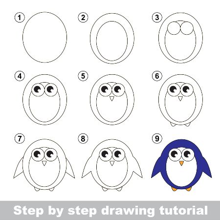 Easy Blue Penguin Drawing