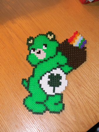 Good Luck Bear with a Pot of Rainbow Perler Beads