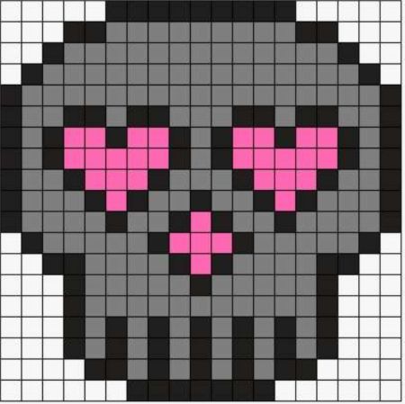 Heart Eyes Skull Perler Bead Pattern