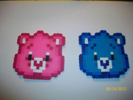 Pink and Blue Care Bears Perler Beads