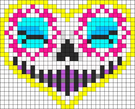 Sugar Skull Perler Heart Pattern