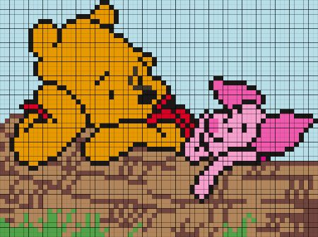 Winnie The Pooh And Piglet On A Log Perler Bead Pattern