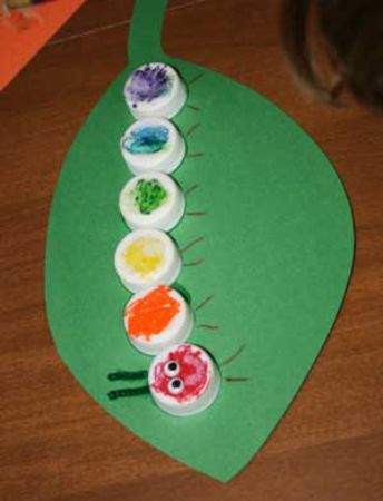 Bottle Caps Caterpillar Craft