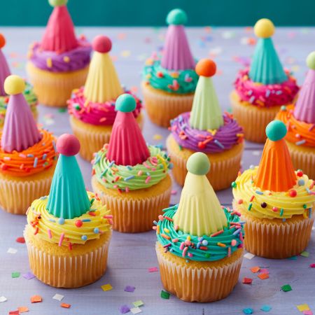 Bright Neon Party Hat Cupcakes