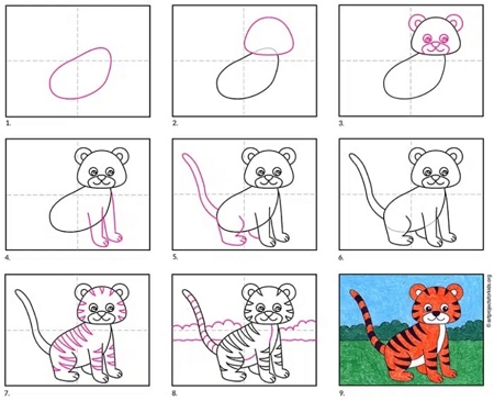 19 Easy Tiger Drawings for Apex Predators - Cool Kids Crafts