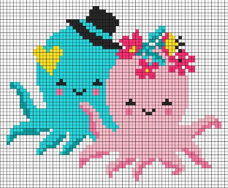 Happy Octopus Couple Perler Bead Pattern