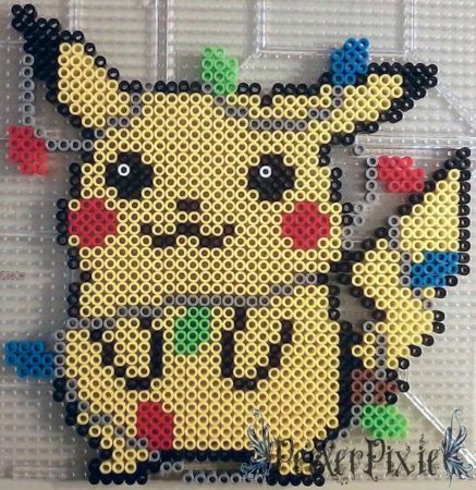 Pikachu in Christmas Lights Perler Beads