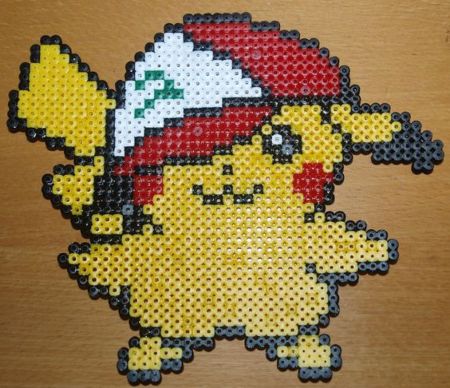 Pikachu with Ash's Cap Perler Beads