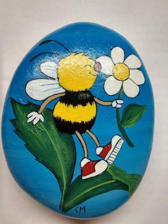 Bee Smelling a Flower Rock Painting