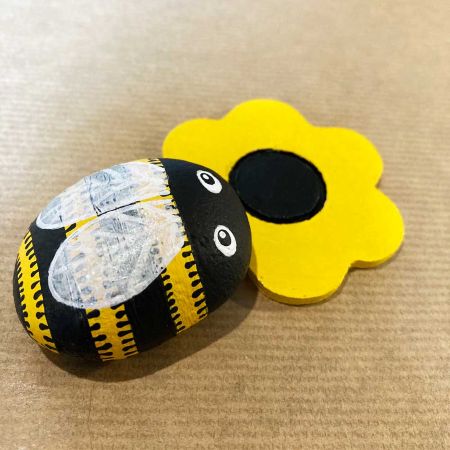 Flower and Bee Rock Painting