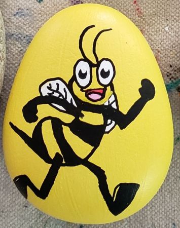 Happy Bee Rock Painting