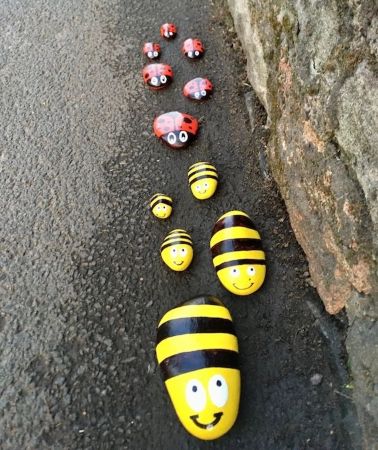 Multi-sized Lady Bug and Bumble Bee Rock Painting