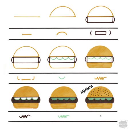 Cute Burger with Lettuce Drawing