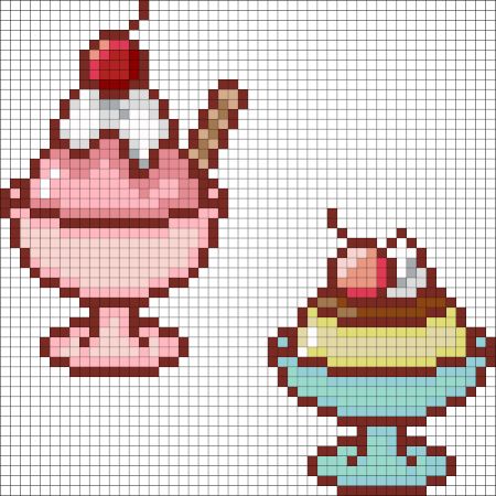 Strawberry Ice Cream And Flan Perler Bead Pattern