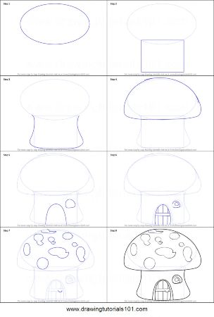 Easy Mushroom House Drawing