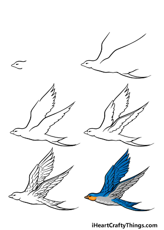 Flying Blue Bird Drawing