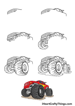 Giant Red Monster Truck Drawing