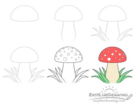 Mushroom with Grass Drawing