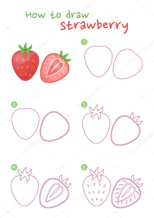 Sliced Strawberry Drawing