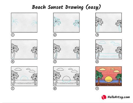 Pretty Beach Sunset Drawing