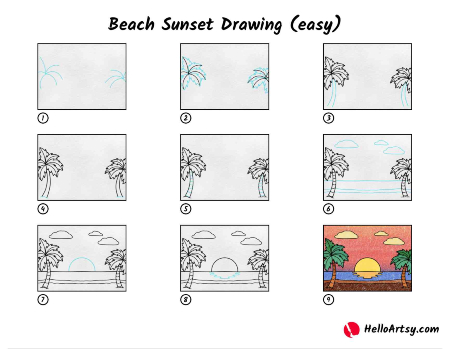 Beach Sunset Drawing (easy) - HelloArtsy