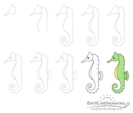 Green Seahorse Drawing