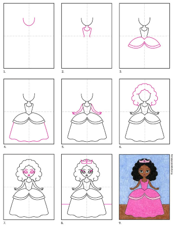 how to draw a princess step by step