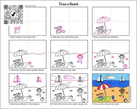 Kids on the Beach Drawing