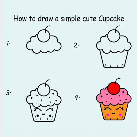 Smiling Cupcake Drawing